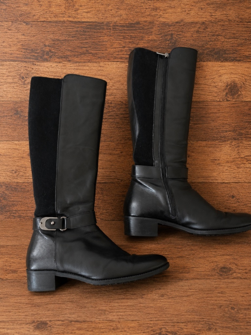 ❤️ Aquatalia Black Leather Knee High Riding Boots Sz 9.5 Side Zip Italy EUC
